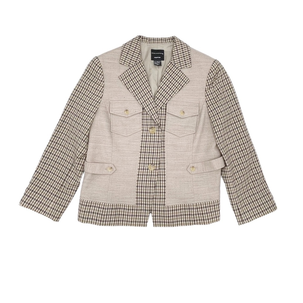 Doncaster Collection Women's Virgin Wool Tan Plaid Equestrian Style Jacket Sz 12